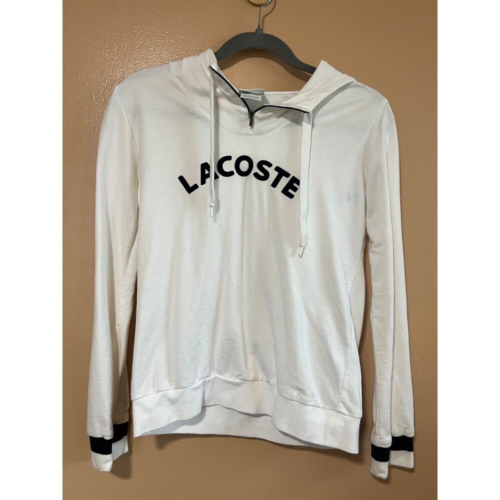 Lacoste Sport White Cotton Pullover Hoodie Womens Size 38 US Medium France